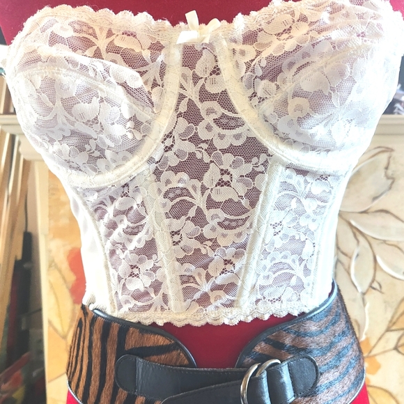 Vintage Other - Vtg SUBTRACT Strapless Push Up Boned Low Back White Lace Corset Bustier 34B EUVC